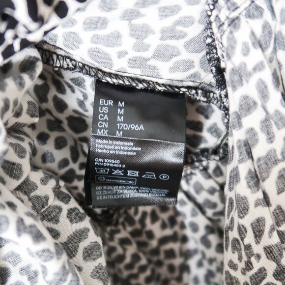 H&M Womens Leopard Print Short Dress Size Medium Black White Bubble Sleeve‎ Boho - Picture 6 of 7